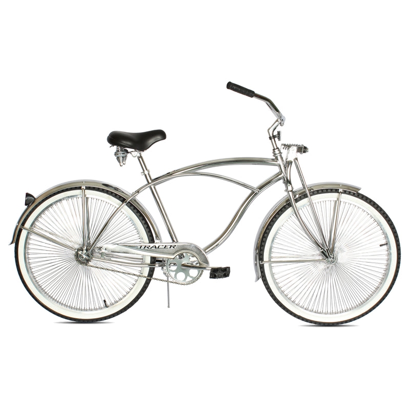 Cheetah 26 Inch Vintage Stretch Beach Cruiser Bikes Single Speed - Chrome