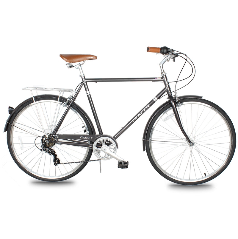 Osaka 700C 7 Speed 58cm Hybrid City Bikes for Men, Matte Grey