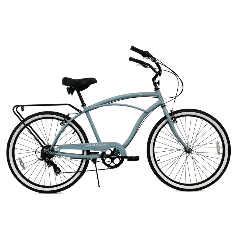 Bora 26 Inch 7 Speed Beach Cruiser Bikes for Men with Rear Rack - Matte Grey