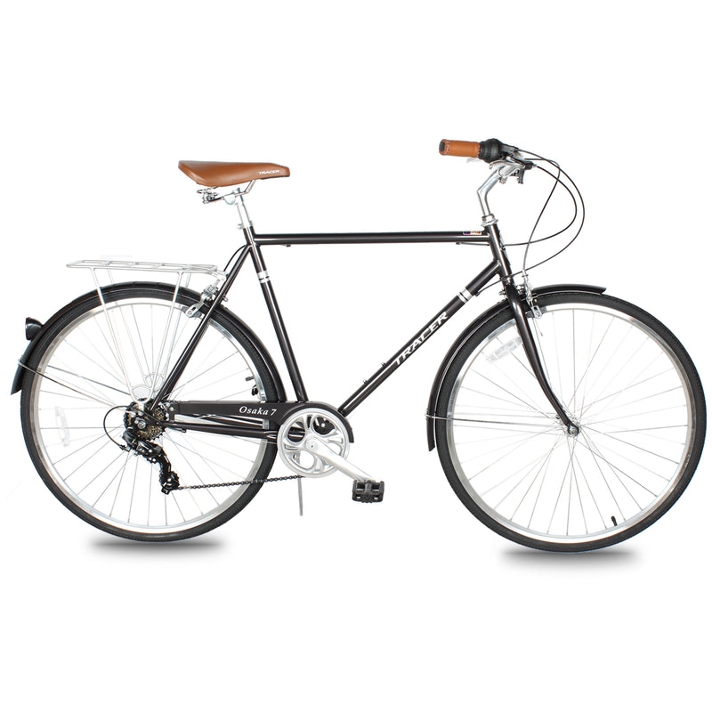 Osaka 700C 7 Speed 53cm Hybrid City Bikes for Men, Matte Black