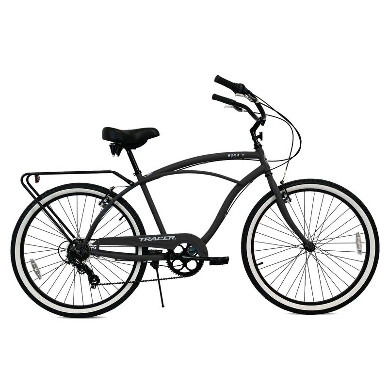 Bora 26 Inch 7 Speed Beach Cruiser Bikes for Men with Rear Rack - Matte Black
