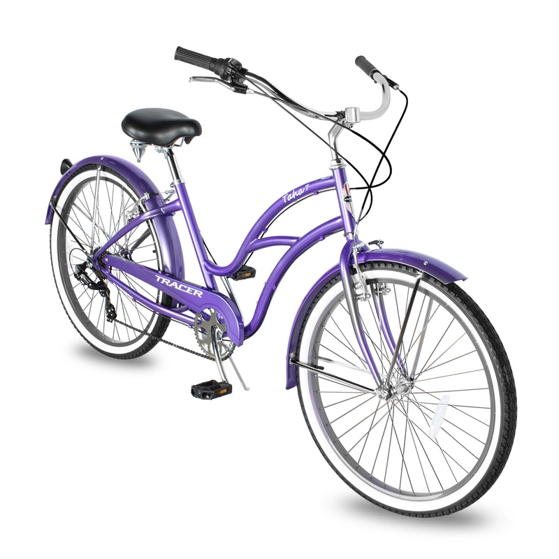 Taha 26 Inch 7 Speed Beach Cruiser Bikes with Fenders for Women - Purple