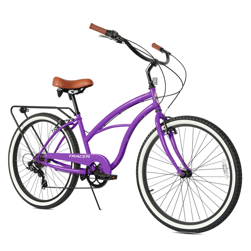 Bora 26 Inch 7 Speed Beach Cruiser Bikes for Women with Rear Rack - Purple
