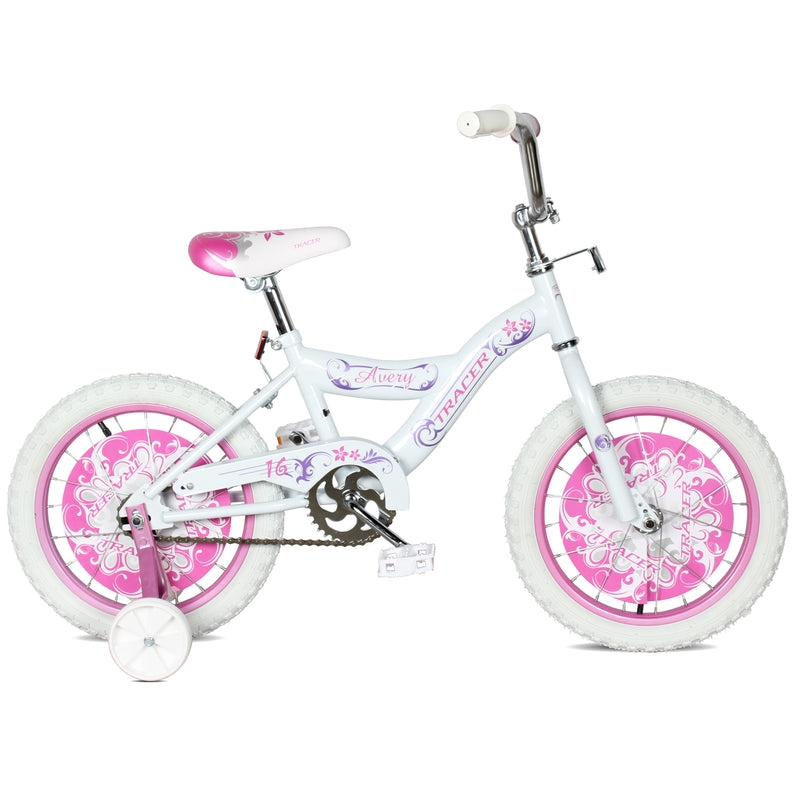Avery 16 Inch Kids Bikes with Training Wheels - White