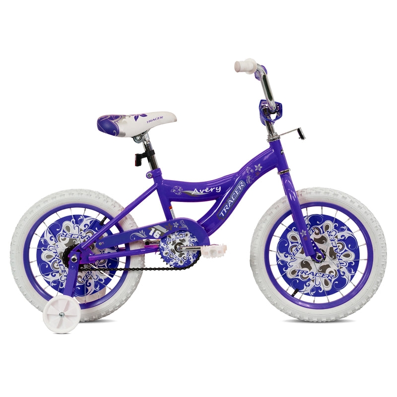 Avery 16 Inch Kids Bikes with Training Wheels - Purple