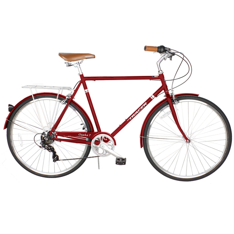 Osaka 700C 7 Speed 58cm Hybrid City Bikes for Men - Matte Red