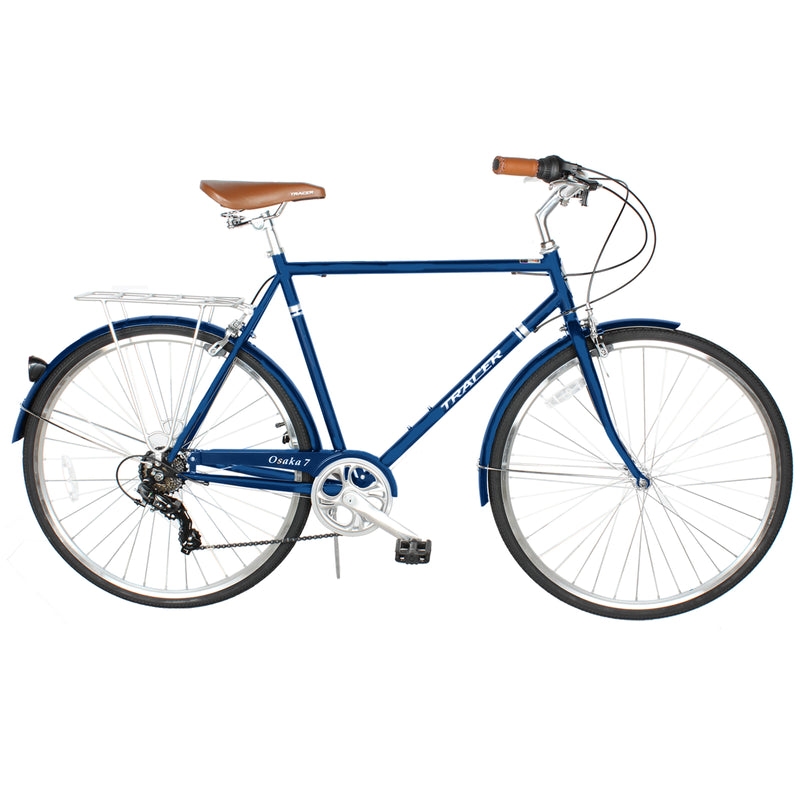Osaka 700C 7 Speed 58cm Hybrid City Bikes for Men - Matte Blue