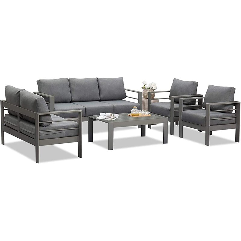 Outdoor Aluminum Couch with Gray Cushions - 5 Piece