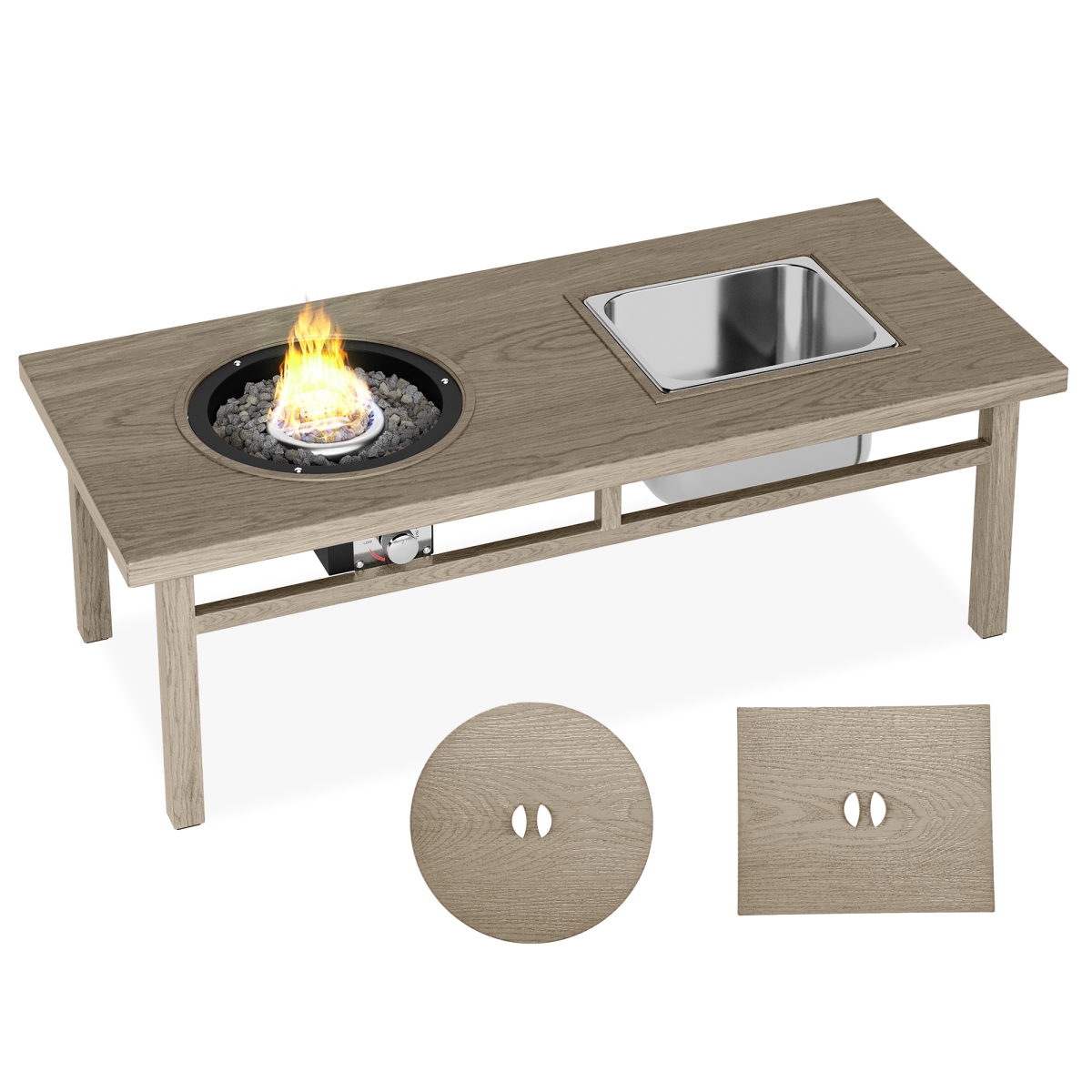 IF0001-03102-ZHJ002BE-11 3-in-1 Table Fire Pit Table, Ice Bucket Table & Coffee Table - Beige