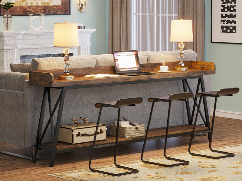TB-F1783 70.9 in. Extra Long Industrial Console Table - Narrow Behind Couch - Brown