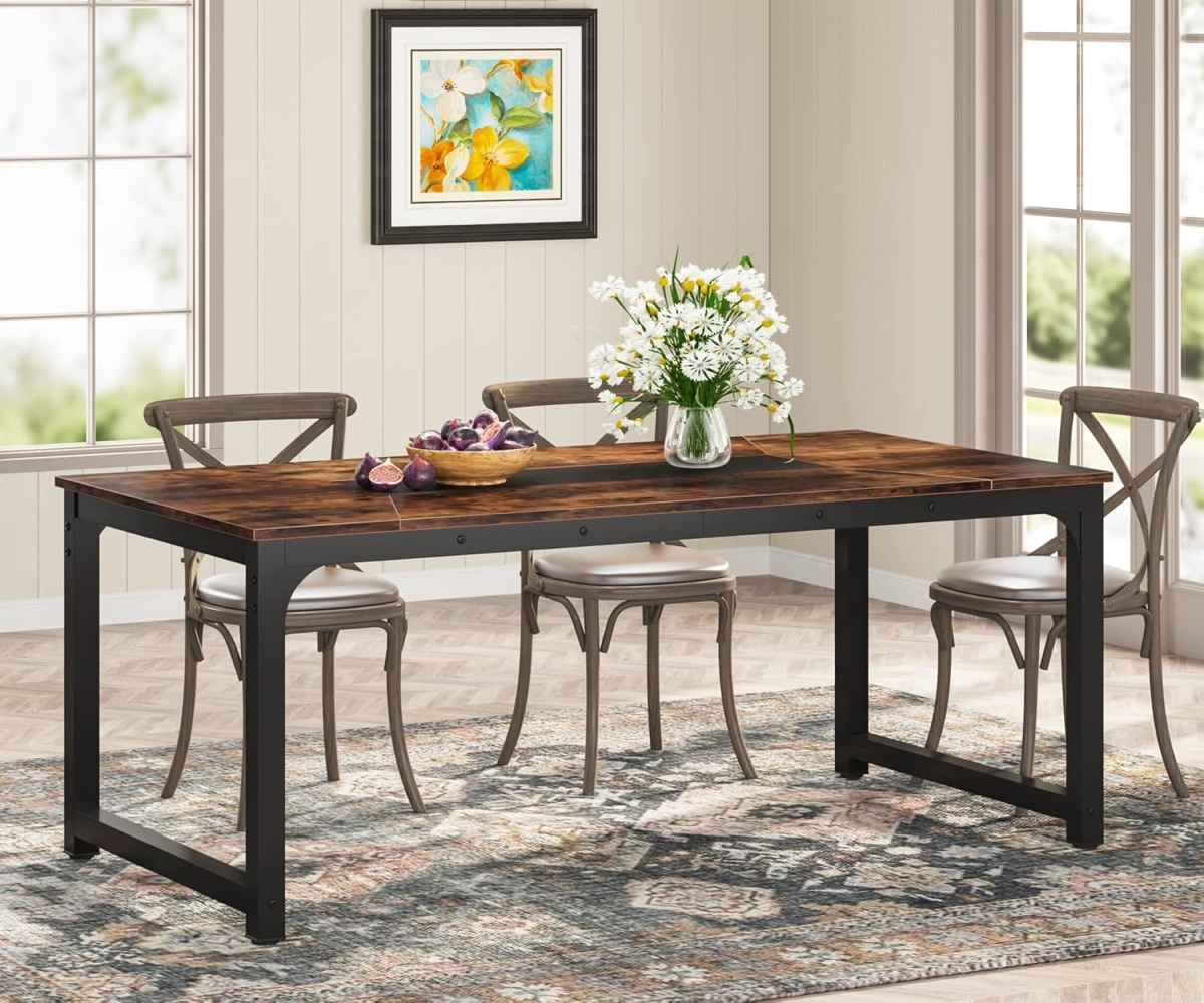 TB-YS0032 71 in. Rectangular Industrial Dining Table with Heavy Duty Metal Frame, Large - Rustic Brown & Black