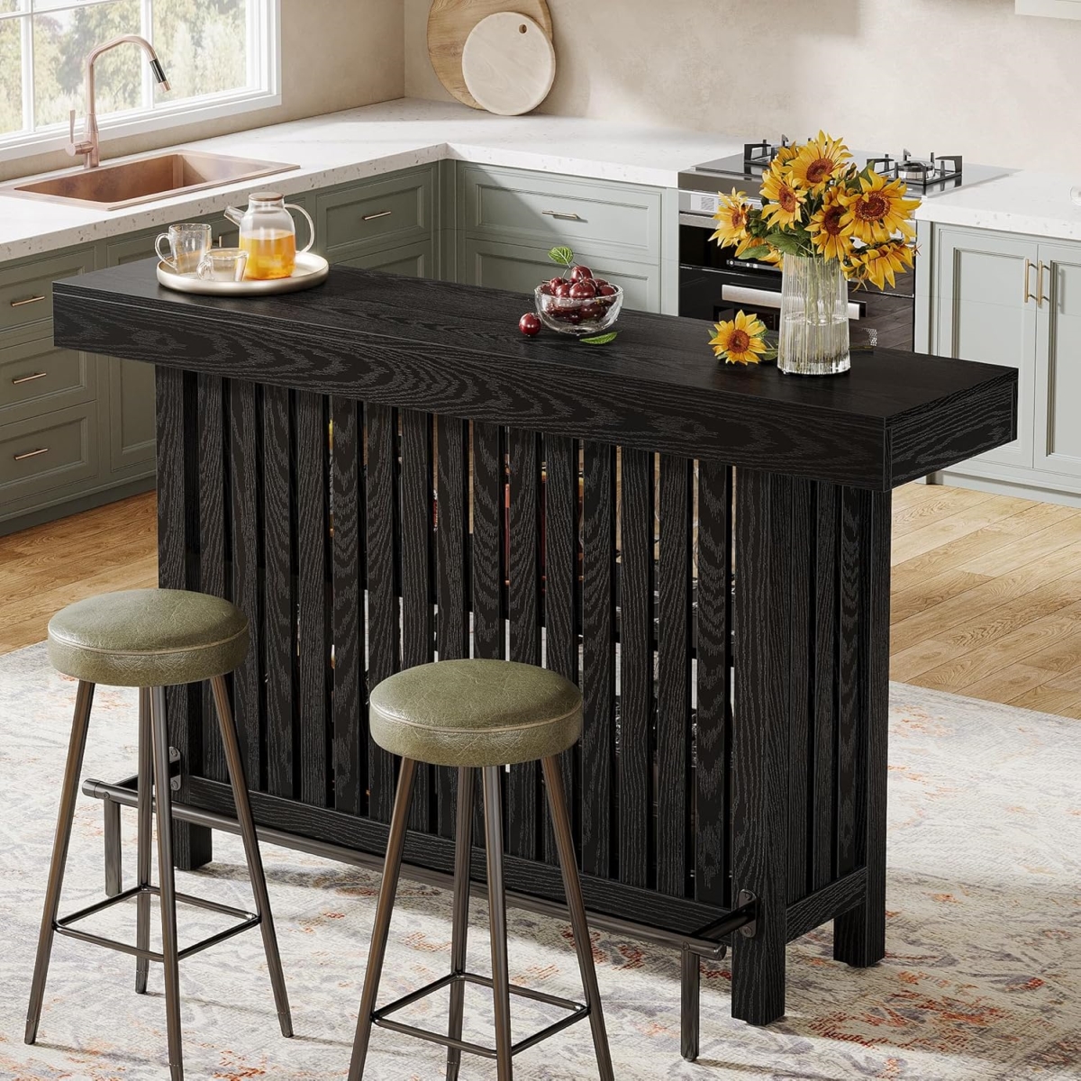 TB-JW1037 63 in. 2-Tier Modern Home Bar Unit with Footrest - Black