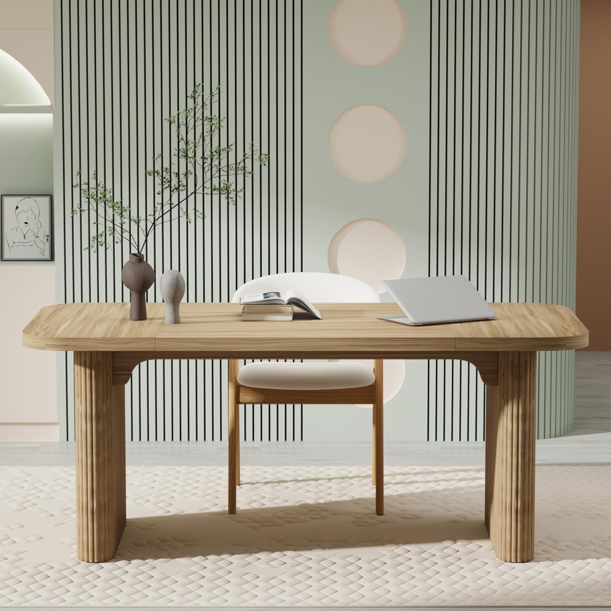 TB-XK00669 62 in. Modern Rectangular Executive Desk with Sturdy Double Pedestal Base - Large - Natural Finish
