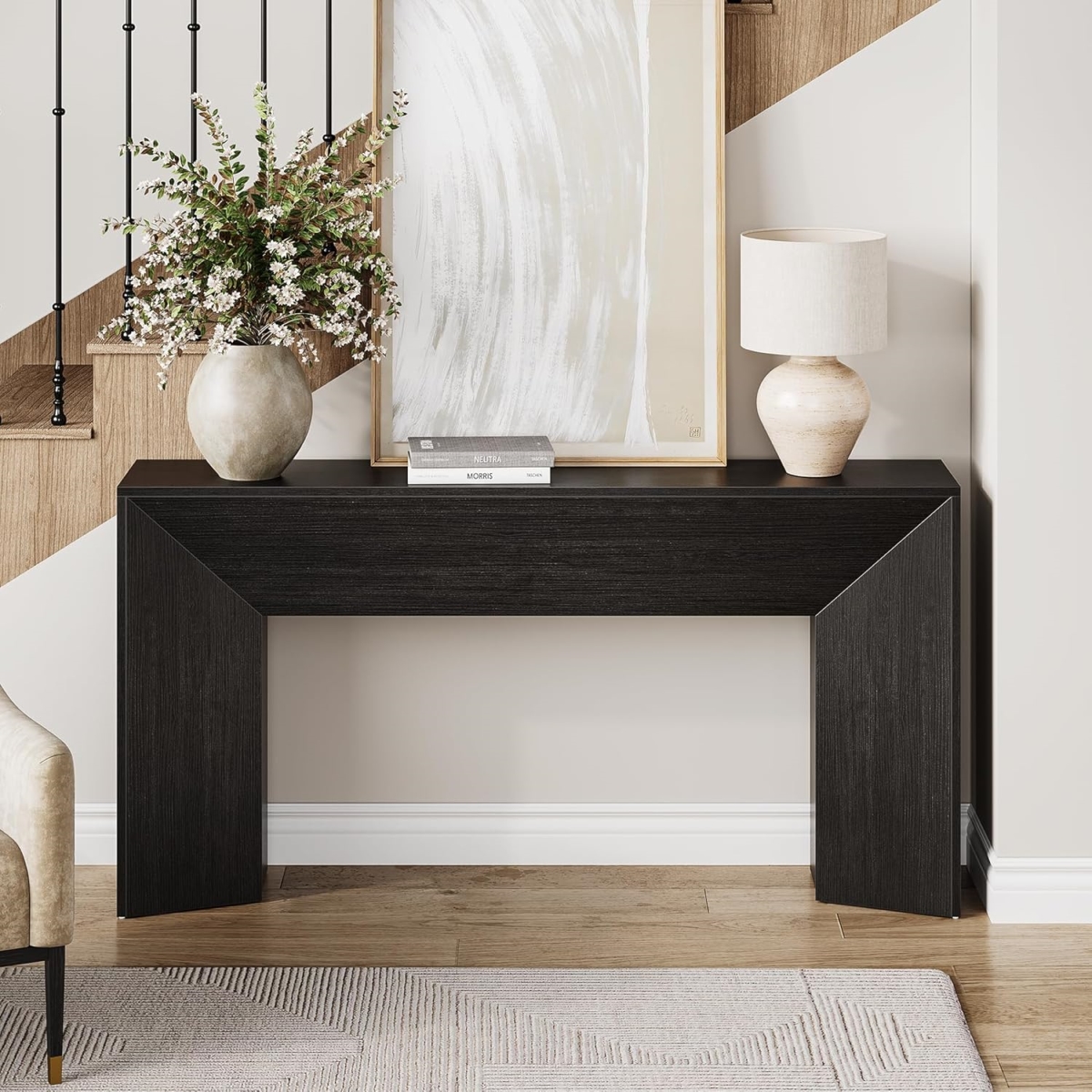 TB-J0361 63 in. Modern Farmhouse Extra Long Console Table - Black