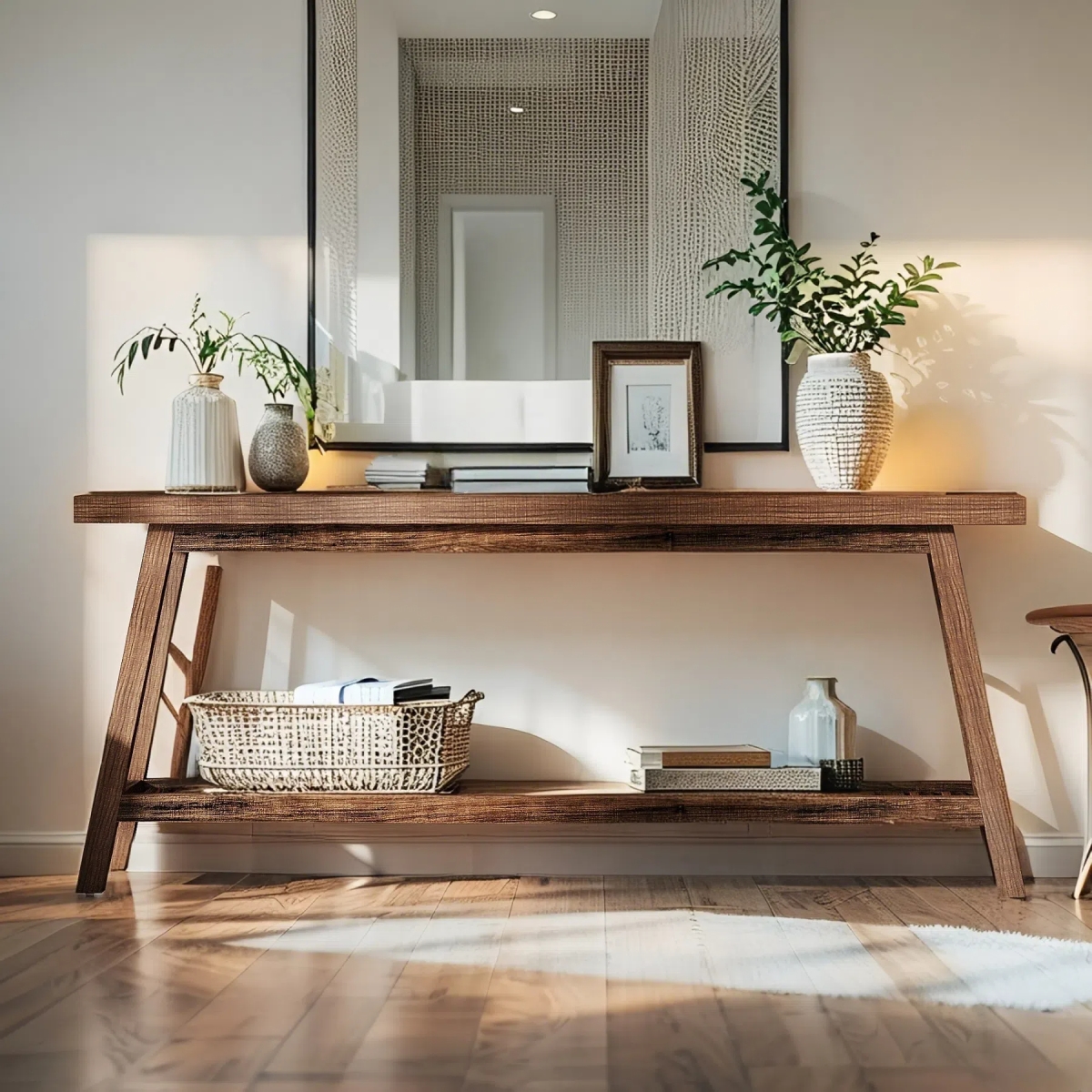 TG-JW0836 70.9 in. Extra Long Solid Wood Entryway Farmhouse Console Table with 2-Tier Open Storage - Rustic Brown