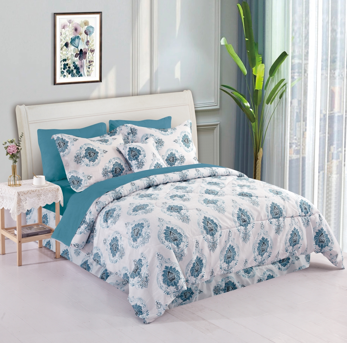 2660QNBLPAI Queen Size Comforter Set with Decorative Pillows, Blue Paisley - 8 Piece