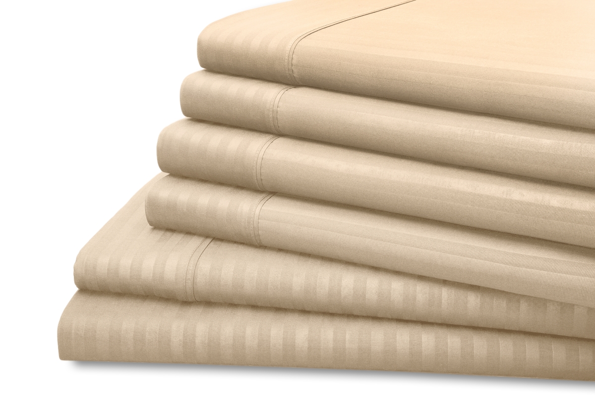 Hotel   York 1061TWIV Twin Size Dobby Stripe Embossed Sheet Set, Ivory - 6 Piece