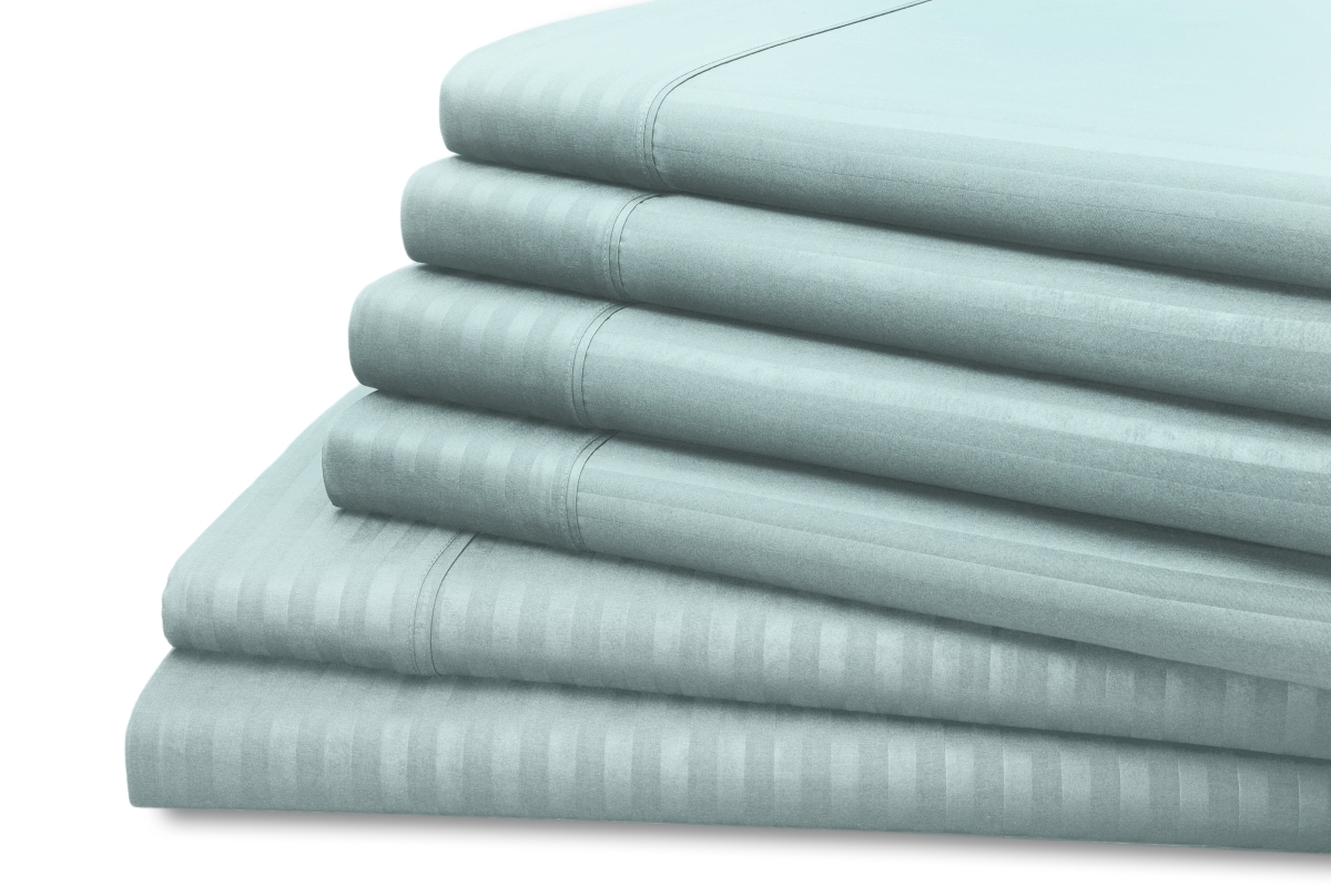 Hotel   York 1061TWLBL Twin Size Dobby Stripe Embossed Sheet Set, Light Blue - 6 Piece