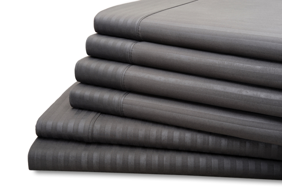 Hotel   York 1061TWPL Twin Size Dobby Stripe Embossed Sheet Set, Platinum - 6 Piece