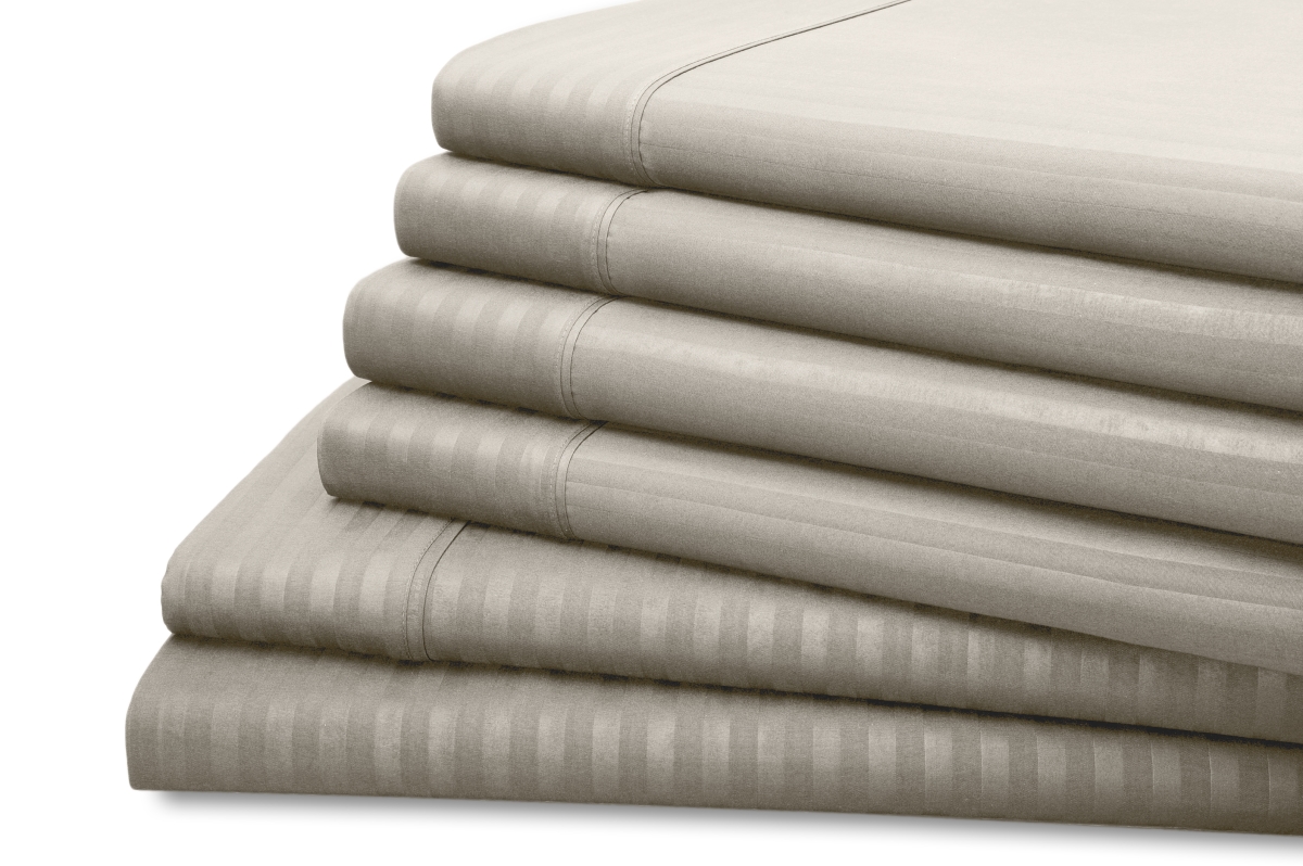 Hotel   York 1061TWLGR Twin Size Dobby Stripe Embossed Sheet Set, Light Gray - 6 Piece