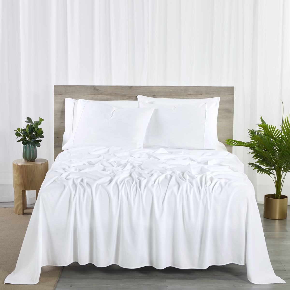 Bamboo Twin Sheet Set - White - 6 Piece - Snug Grip Technology