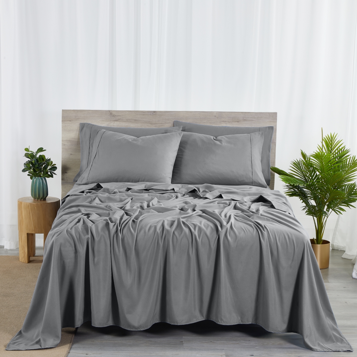 1831-KG-CHA King Size 2000 Count Bamboo Sheet Set with Snug Grip, Charcoal Gray - 6 Piece -  Bibb Home