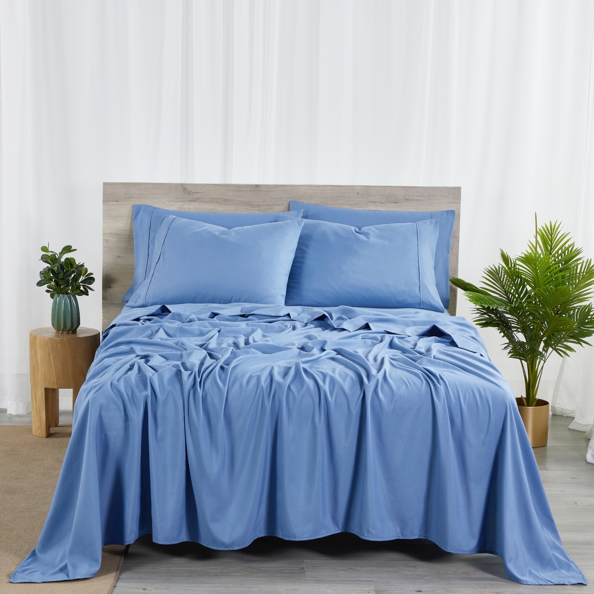 1831-KG-OCBL King Size 2000 Count Bamboo Sheet Set with Snug Grip, Ocean Blue - 6 Piece -  Bibb Home