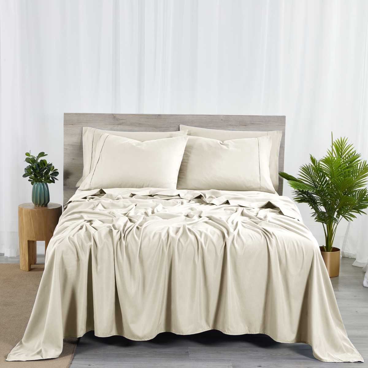 1831-KG-CRE King Size 2000 Count Bamboo Sheet Set with Snug Grip, Cream - 6 Piece -  Bibb Home