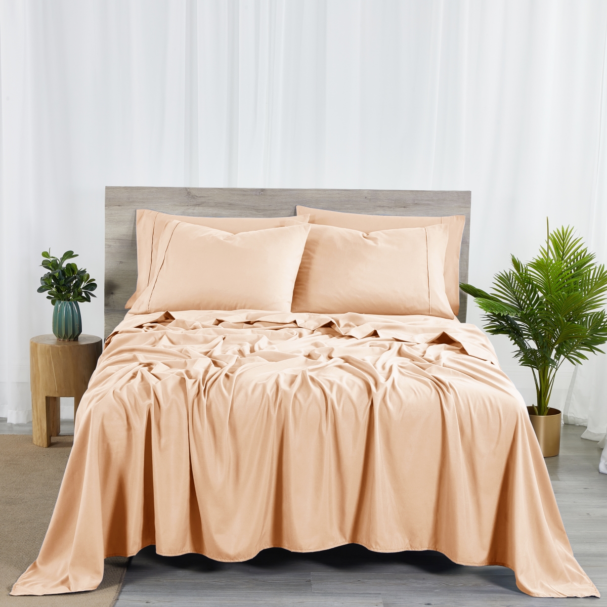 1831-KG-BLU King Size 2000 Count Bamboo Sheet Set with Snug Grip, Blush - 6 Piece -  Bibb Home