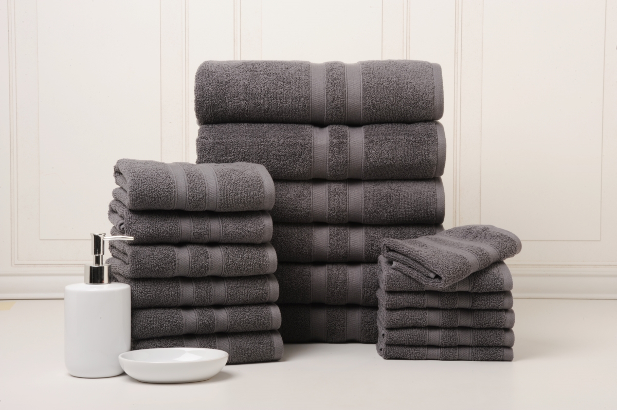 18PCTOWSOLCHA 18 Piece Egyptian Cotton Bath Towel Set, Solid Charcoal - One Size
