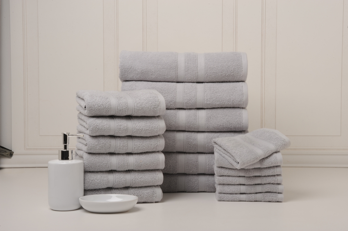18PCTOWSOLSLGR 18 Piece Egyptian Cotton Bath Towel Set, Solid Seal Gray - One Size