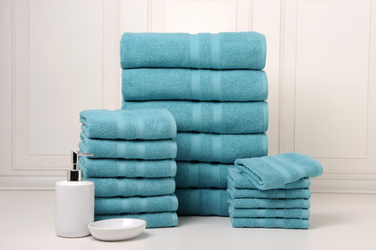 18PCTOWSOLTL 18 Piece Egyptian Cotton Bath Towel Set, Solid Teal - One Size