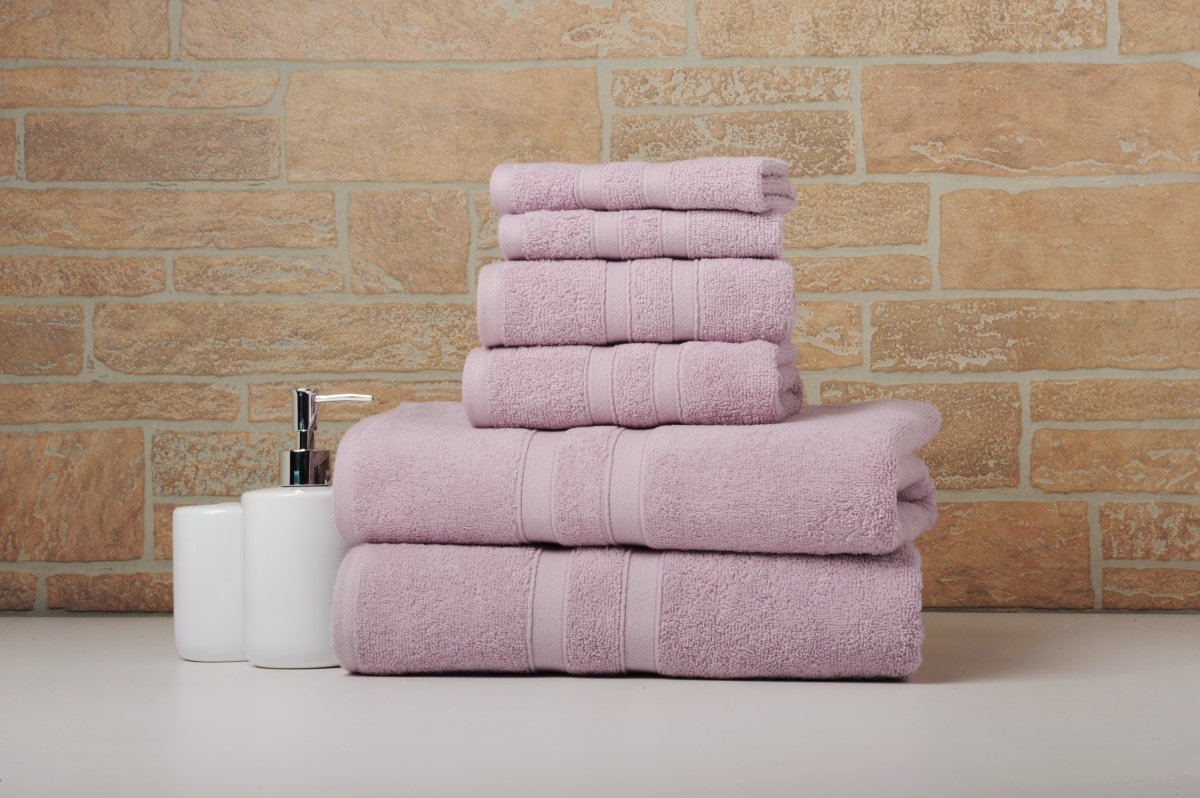 6 Piece Egyptian Cotton Bath Towel Set, Solid Dusky Mauve - One Size
