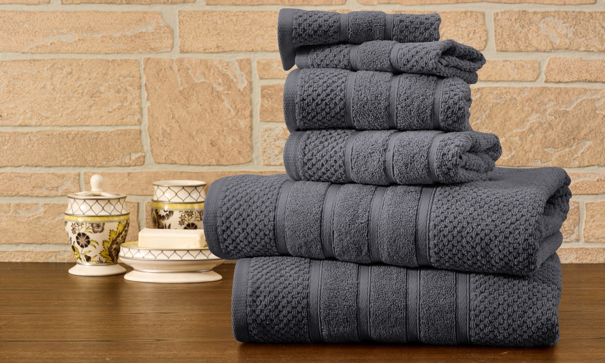 6 Piece Egyptian Cotton Bath Towel Set, Popcorn Charcoal - One Size