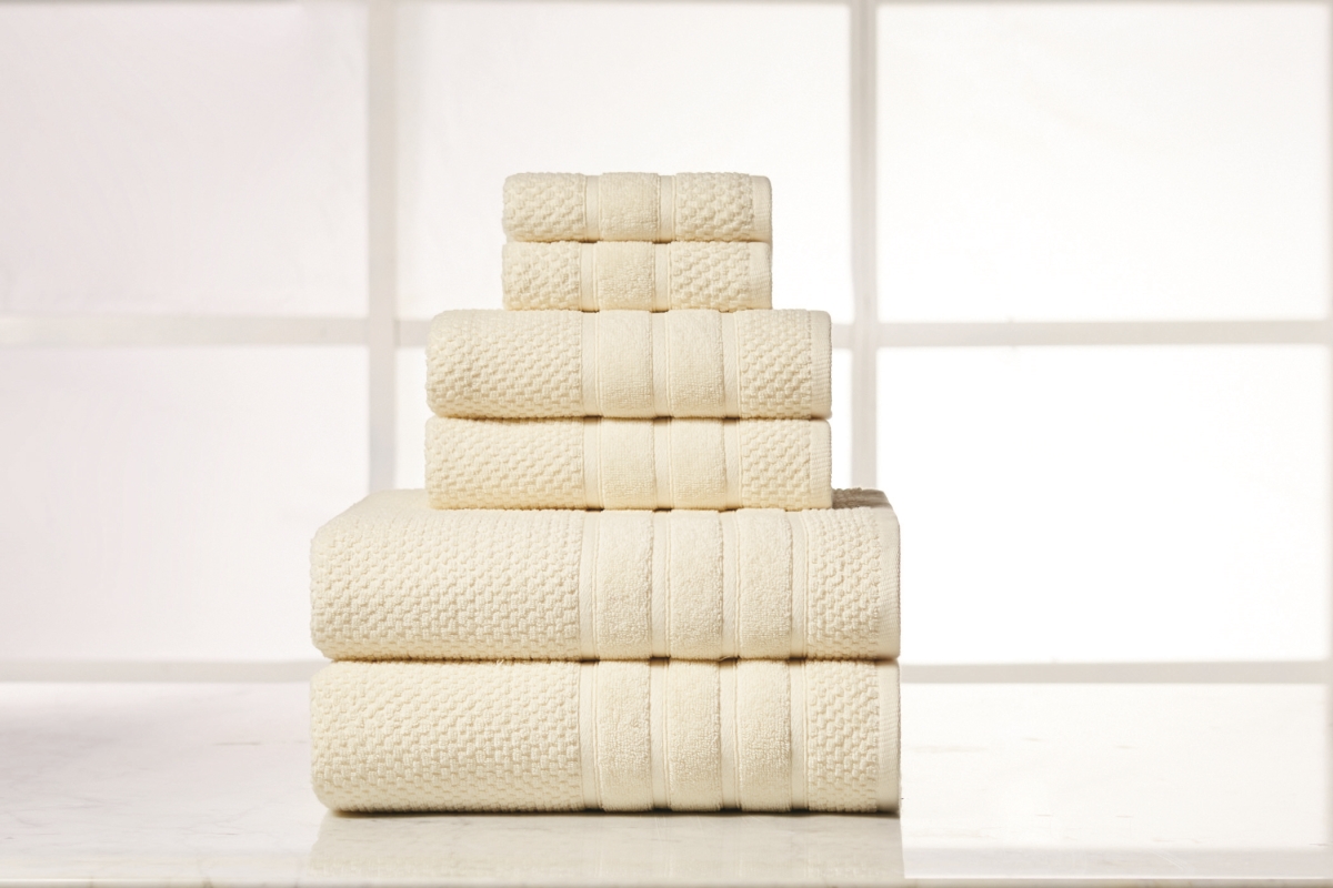 6 Piece Egyptian Cotton Bath Towel Set, Popcorn Ivory - One Size