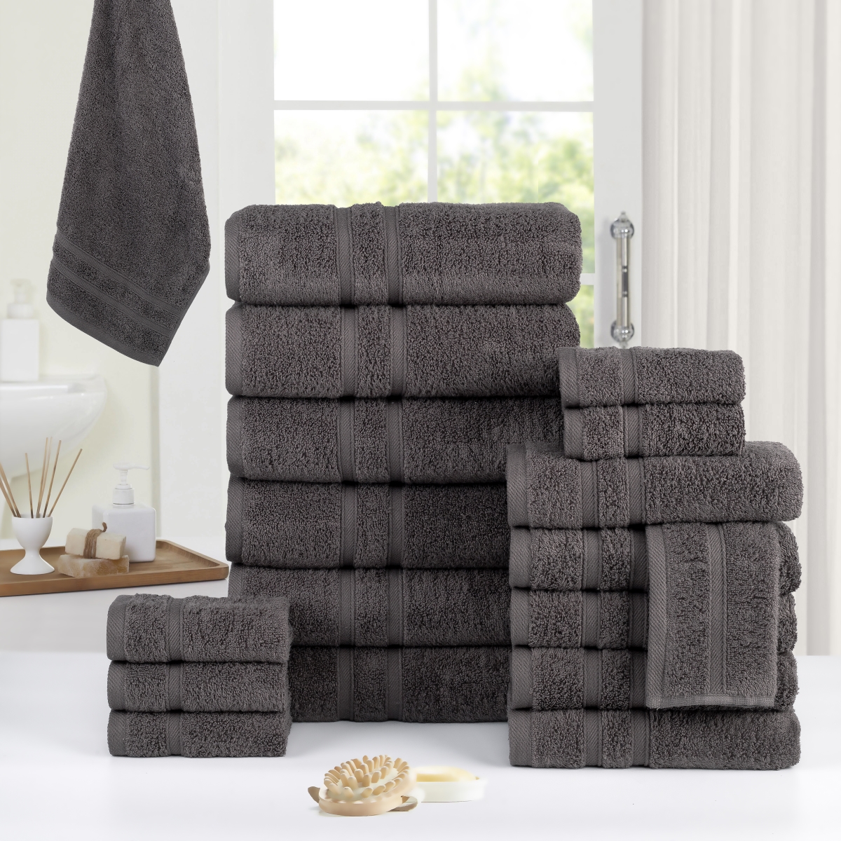 4241GR3PK 18 Piece Zero Twist Egyptian Cotton Bath Towel Set, Gray - One Size