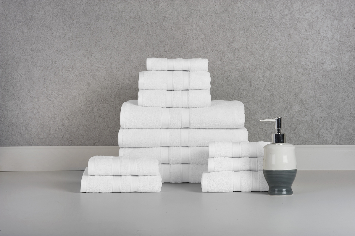 12PCTOWSOLWH 12 Piece Egyptian Cotton Bath Towel Set, Solid White - One Size