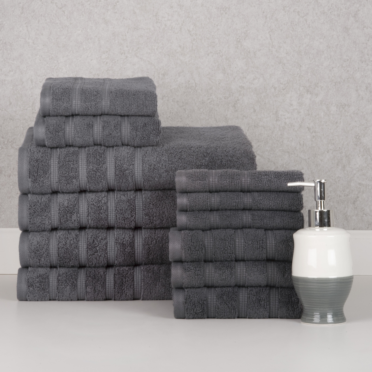 4241GR2PK 12 Piece Zero Twist Egyptian Cotton Bath Towel Set, Gray - One Size