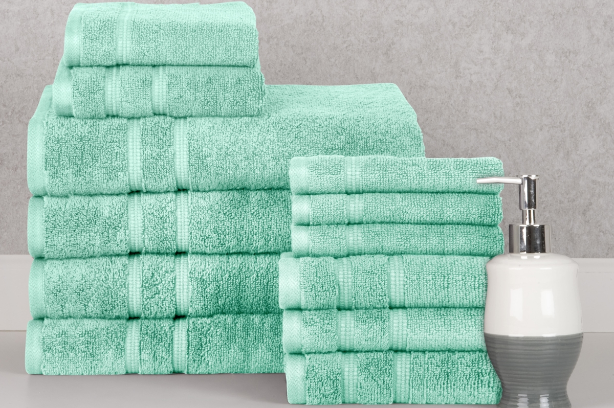 4241AQ2PK 12 Piece Zero Twist Egyptian Cotton Bath Towel Set, Aqua - One Size