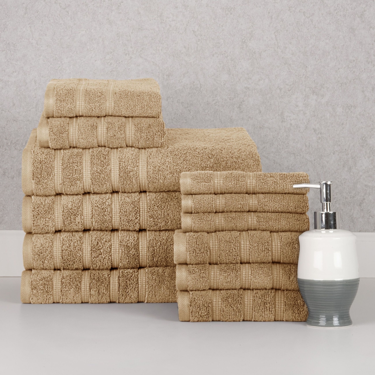 4241LIN2PK 12 Piece Zero Twist Egyptian Cotton Bath Towel Set, Linen - One Size