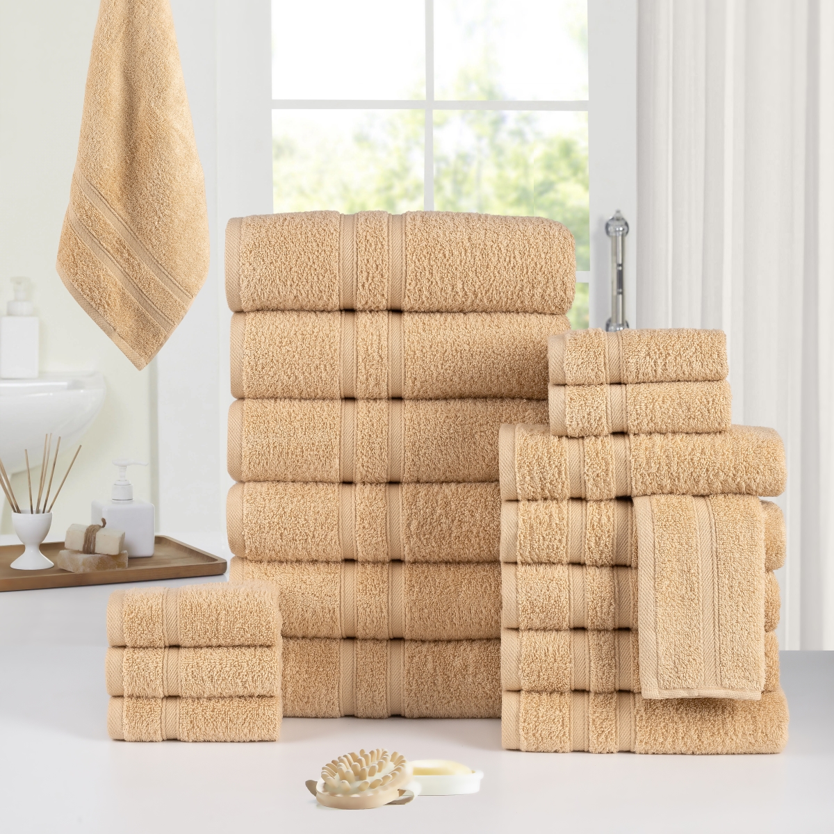 4241LIN3PK 18 Piece Zero Twist Egyptian Cotton Bath Towel Set, Linen - One Size