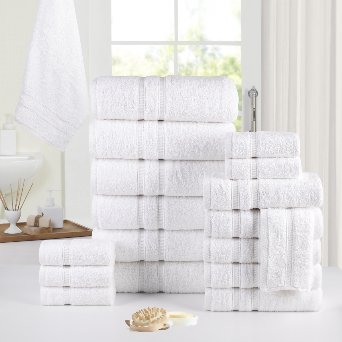 4241WH3PK 18 Piece Zero Twist Egyptian Cotton Bath Towel Set, White - One Size