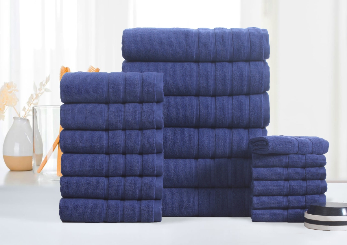 4241DKBL3PK 18 Piece Zero Twist Egyptian Cotton Bath Towel Set, Dark Blue - One Size