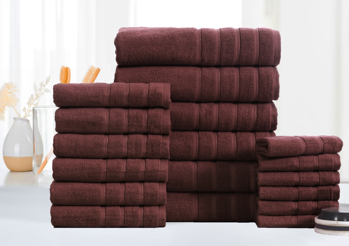 4241CHT3PK 18 Piece Zero Twist Egyptian Cotton Bath Towel Set, Chocolate - One Size