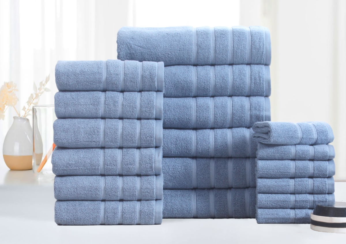4241SB3PK 18 Piece Zero Twist Egyptian Cotton Bath Towel Set, Dusty Blue - One Size