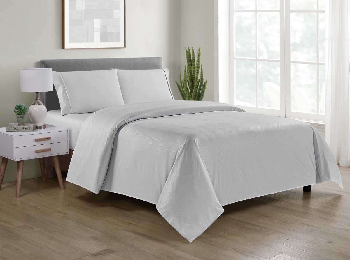 1302QNSIL Queen Size Bamboo Luxury Chevron Embossed Sheet Set, Silver - 4 Piece