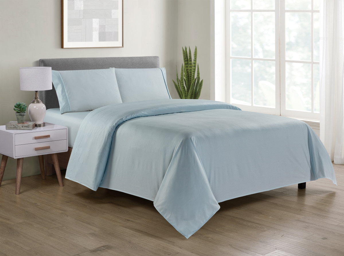 1302QNAQ Queen Size Bamboo Luxury Chevron Embossed Sheet Set, Aqua - 4 Piece