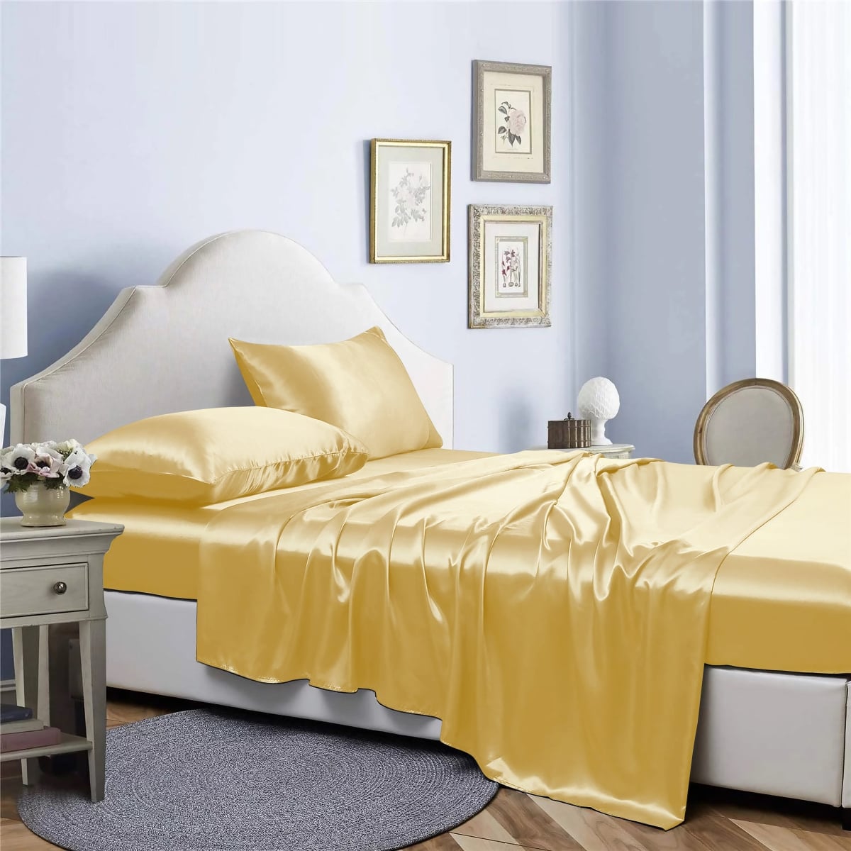 Full Size Silky Satin Sheet Set, Gold - 4 Piece