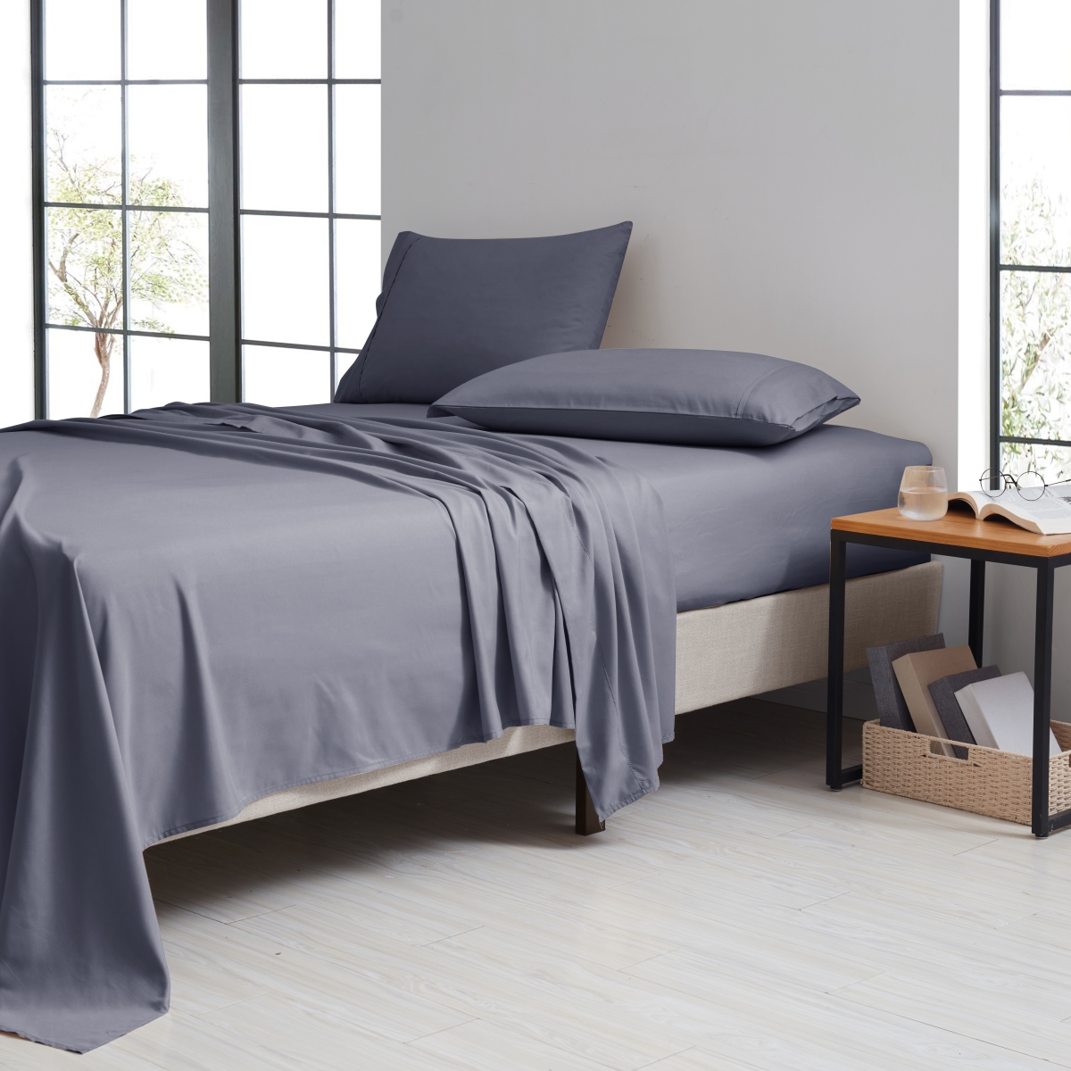 King Size Bamboo Luxury Solid Sheet Set - Gray - 4 Piece