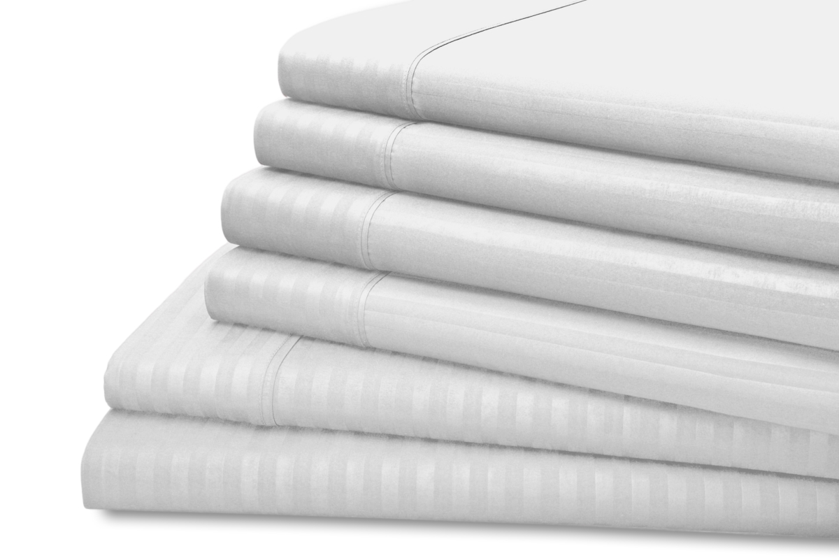 Hotel   York 1061QNWH Queen Size Dobby Stripe Embossed Sheet Set, White - 6 Piece